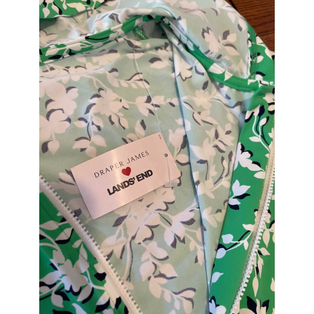 Draper James x Lands' End floral zip-up hoodie in green and white M - Picture 4 of 5